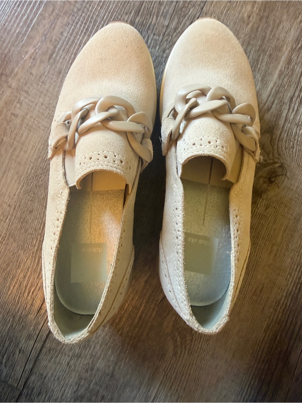 Dolce Vita Cream Suede Chain-Trim Slip-On Flats